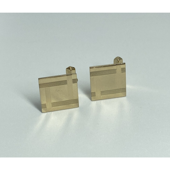 Vintage Swank Gold Tone Square Cufflinks Mens Retro Etched Geometric Art Deco - Picture 1 of 9